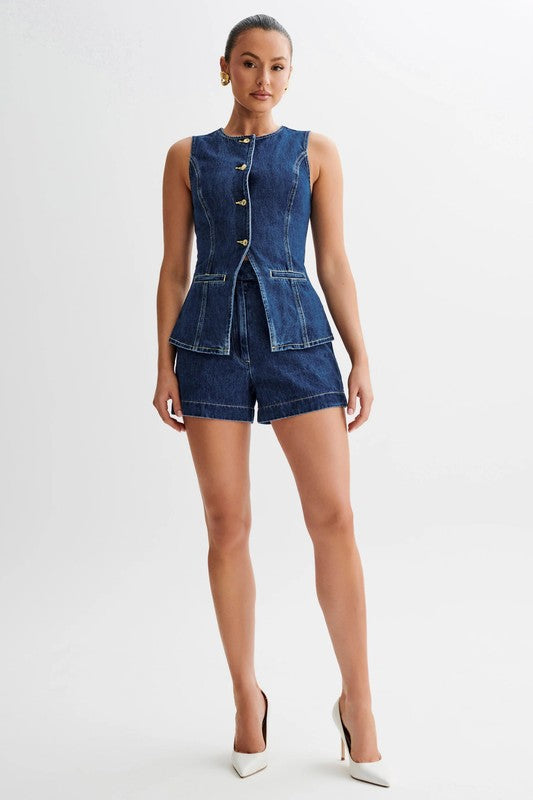 Denim Crop Jacket & Straight-Leg Pant Set