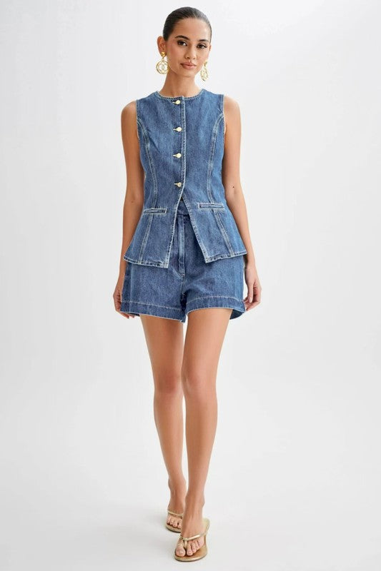 Denim Crop Jacket & Straight-Leg Pant Set