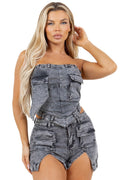 Denim Crop Jacket & Straight-Leg Pant Set