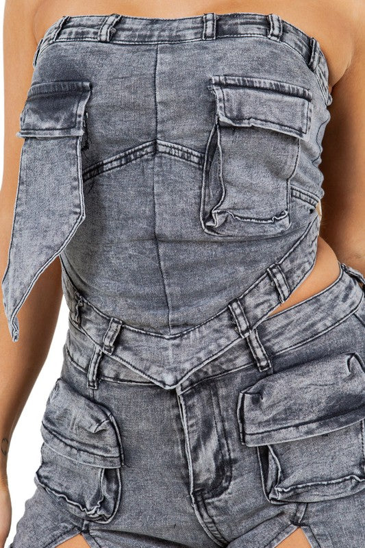 Denim Crop Jacket & Straight-Leg Pant Set