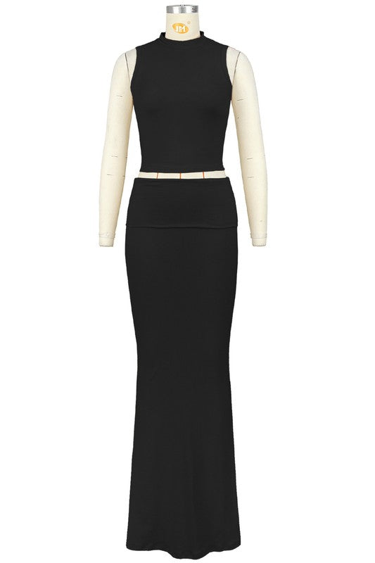 Fitted Crop Top & Midi Skirt Two-Piece Set