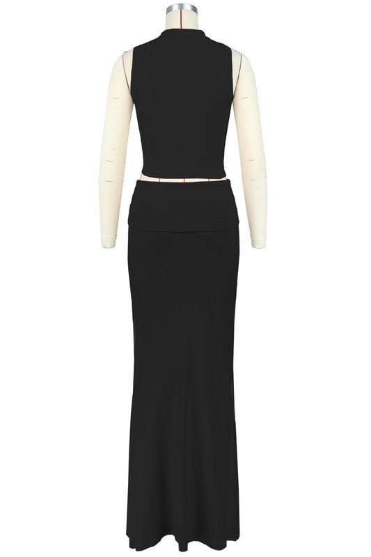 Fitted Crop Top & Midi Skirt Two-Piece Set