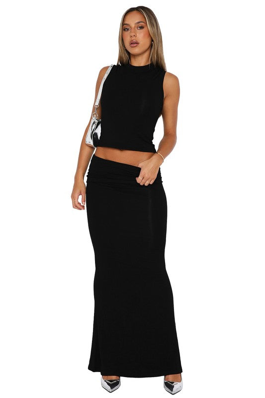 Fitted Crop Top & Midi Skirt Two-Piece Set