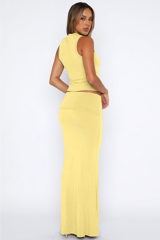 Fitted Crop Top & Midi Skirt Two-Piece Set