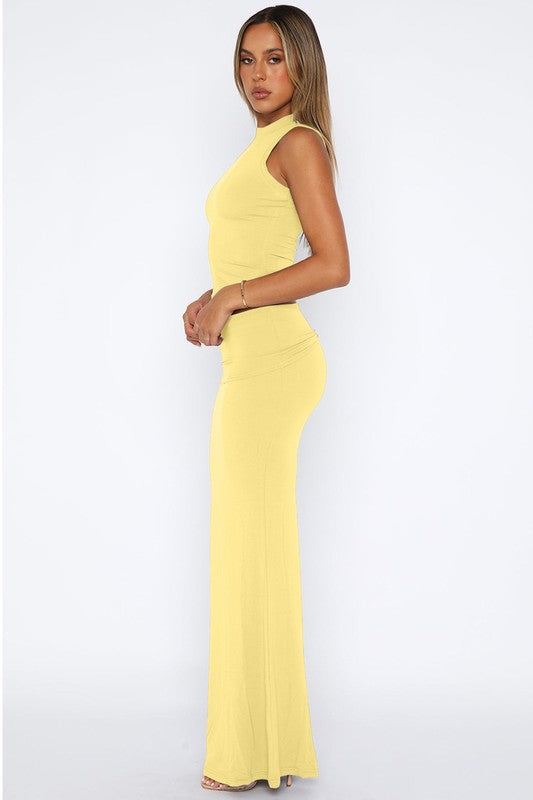 Fitted Crop Top & Midi Skirt Two-Piece Set
