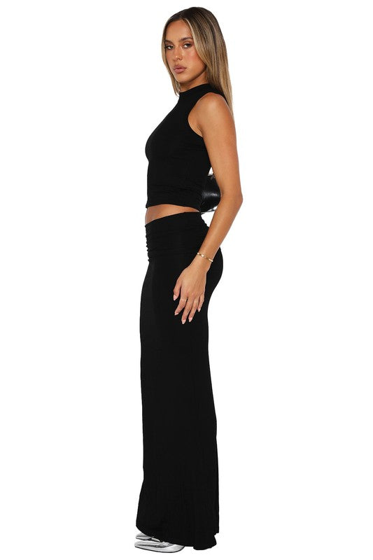 Fitted Crop Top & Midi Skirt Two-Piece Set