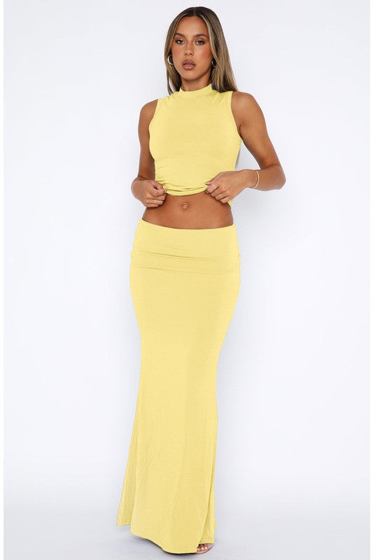 Fitted Crop Top & Midi Skirt Two-Piece Set