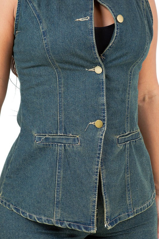 Denim Crop Jacket & Straight-Leg Pant Set