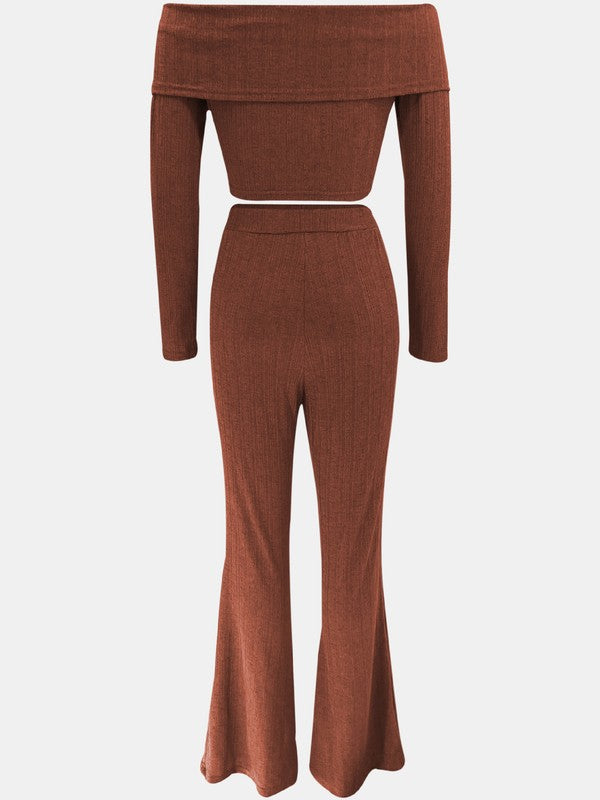 Casual Knit Top & High-Waist Pant set