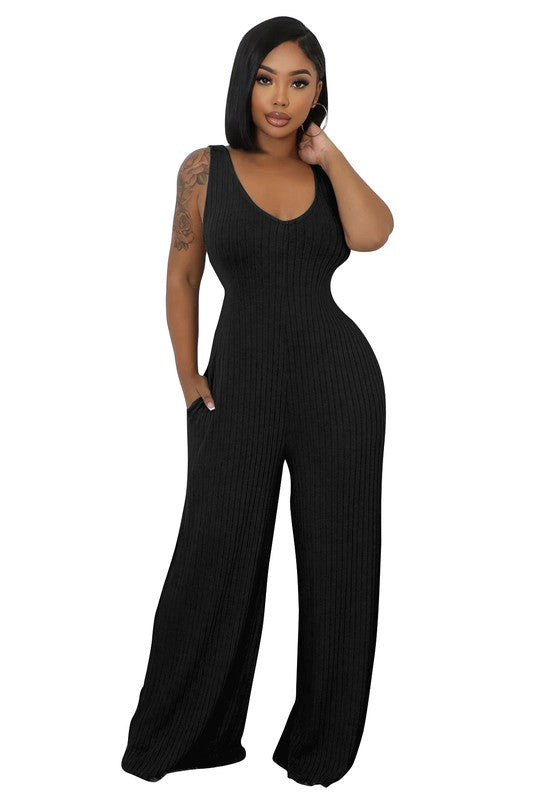 Sleeveless Crop Top & Wide-Leg Jumpsuit Set