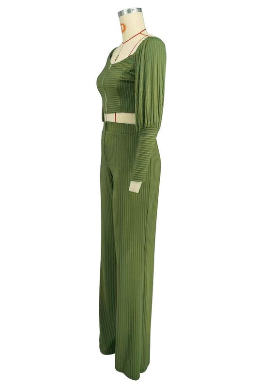 Casual Knit Top & High-Waist Pant Set