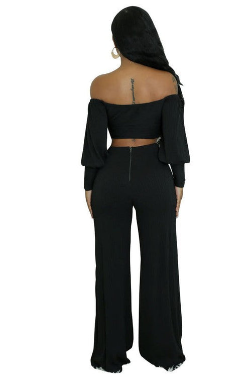 Casual Knit Top & High-Waist Pant Set
