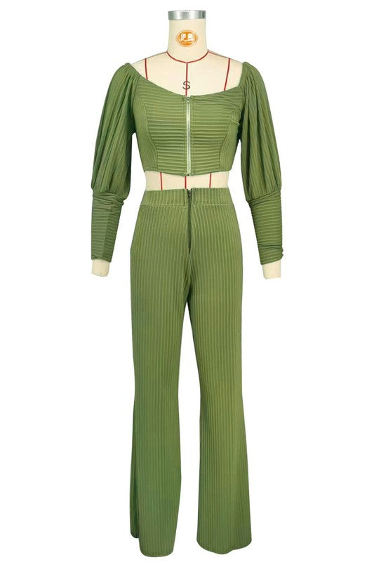 Casual Knit Top & High-Waist Pant Set